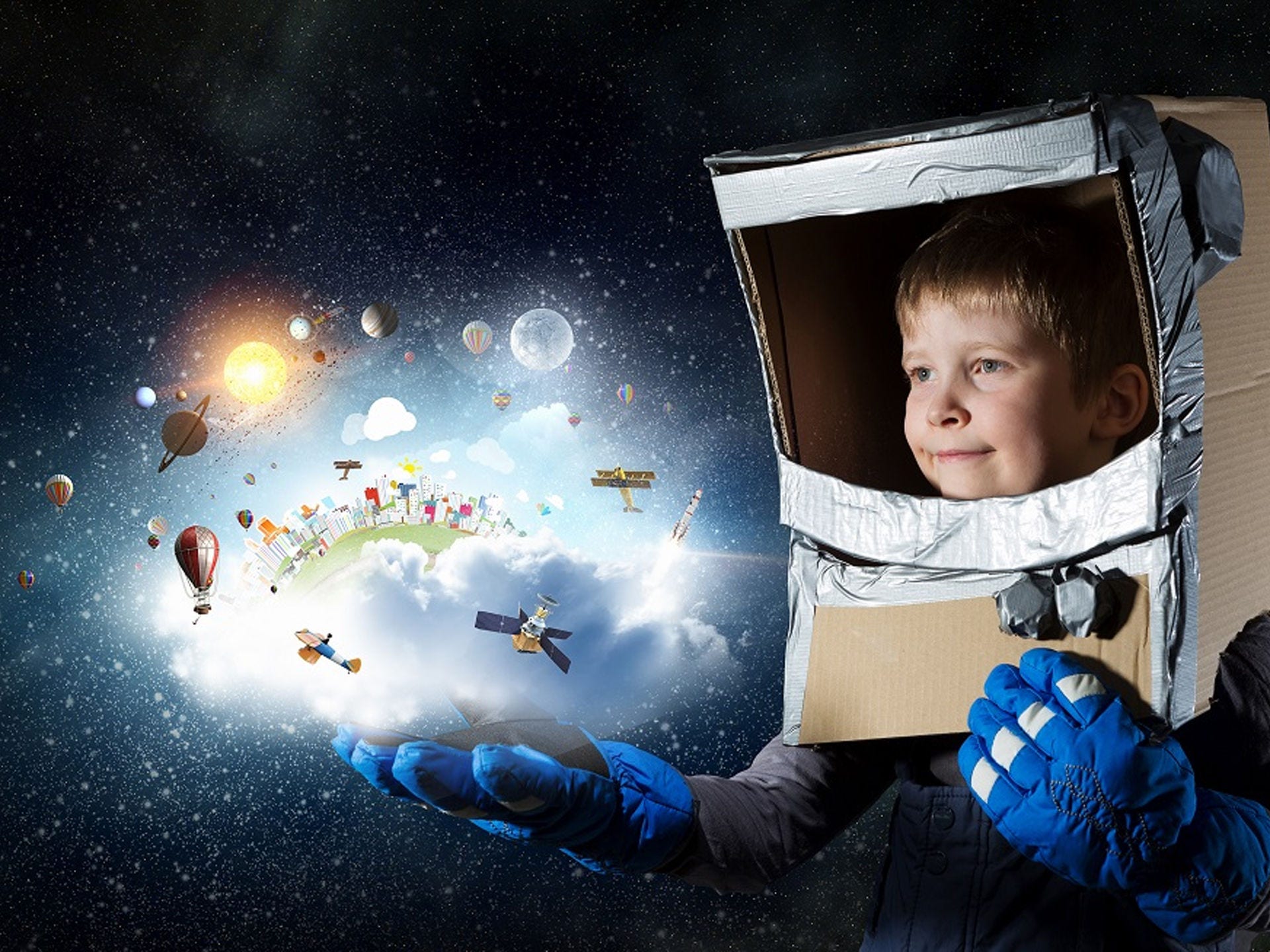 A child pretending to be an astronaut