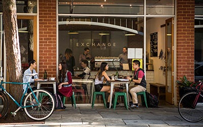 Ebenezer Place shopping and cafes, bikes, bicycles