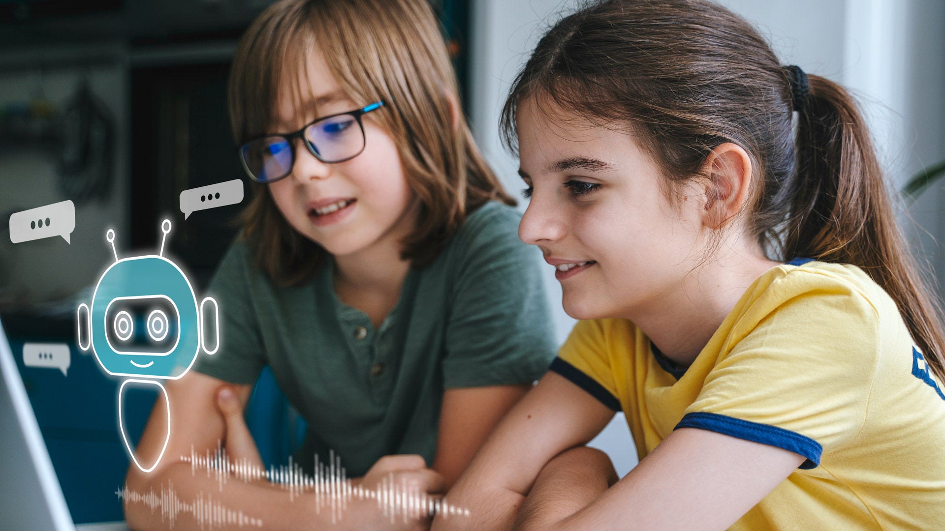two young children staring at a screen