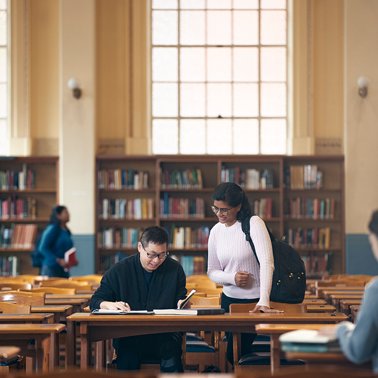 Student studying in library