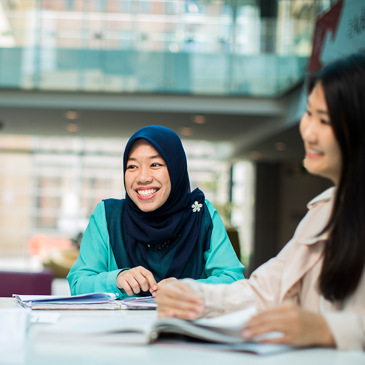 Students studying on campus