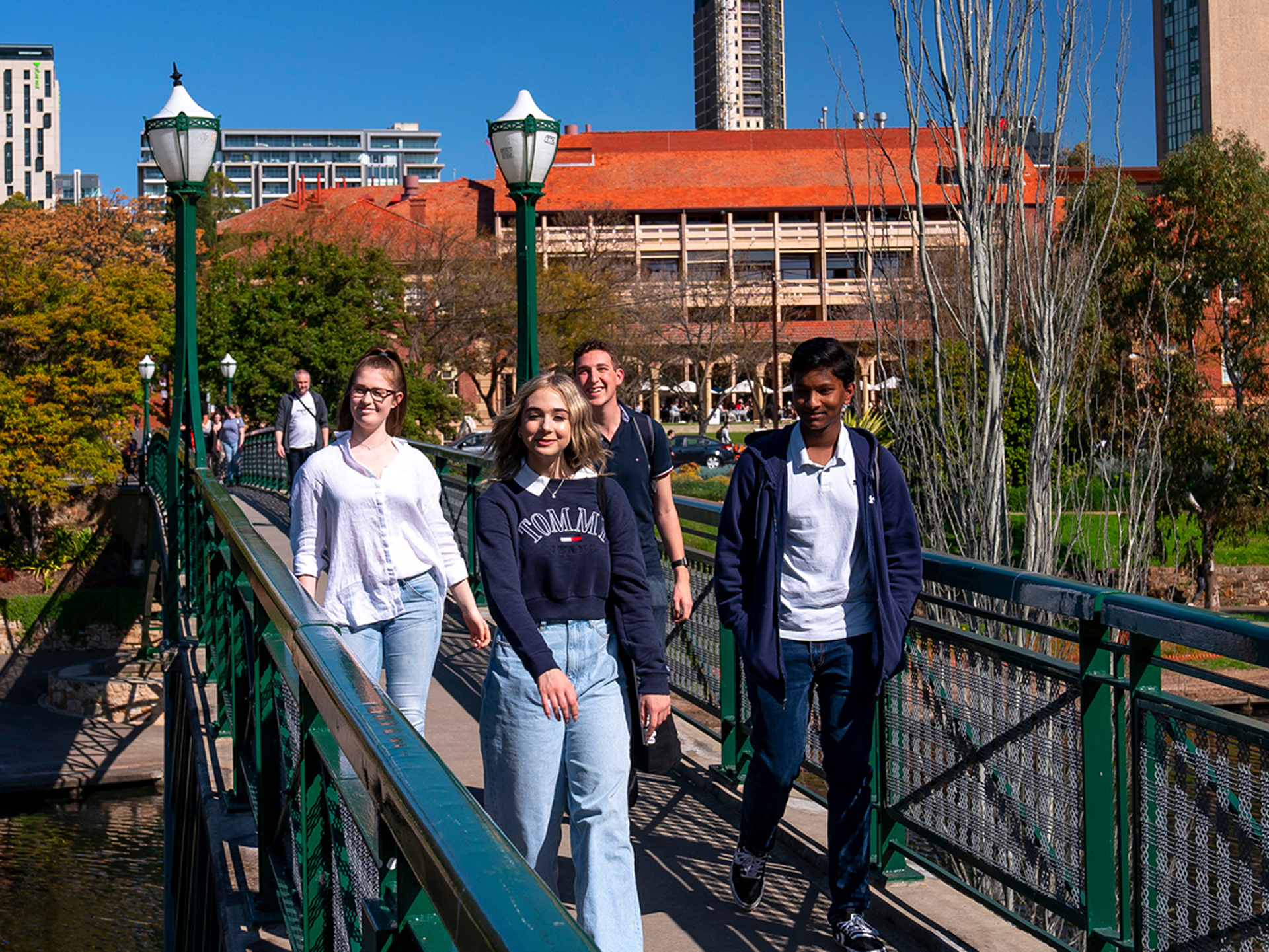 Students walking around campus
