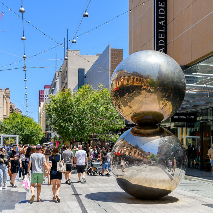 Crowds of people shopping at Rundle Mall